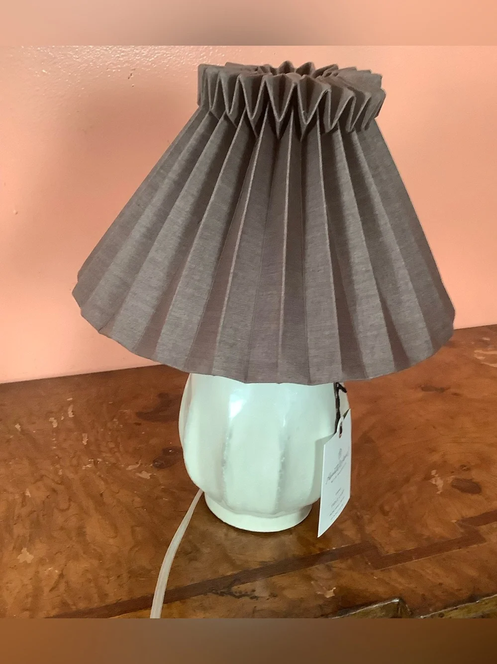 Hearth & Hand Gray Pleated Shade Lamp with White Gloss Ceramic Base